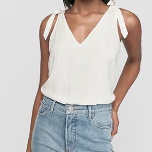 Express White  Gold Thread Lined Camisole Top with Bow Straps Women’s size L
